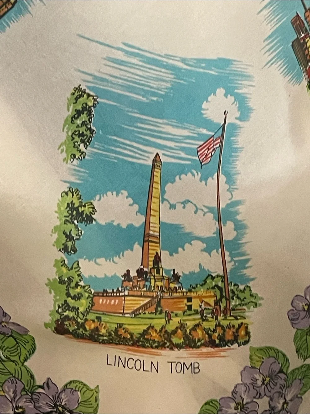 Rare Vintage 50s Souvenir Scarf Illinois Theme Abraham Lincoln 27 In Mint Cond